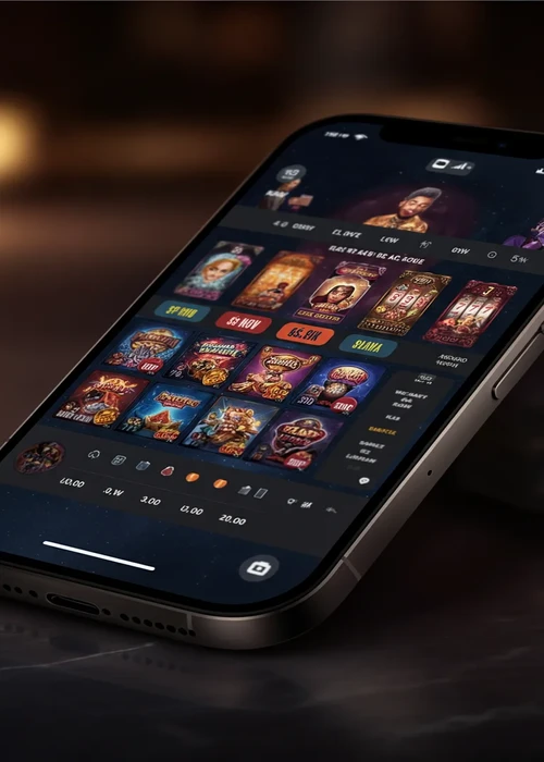 Interface utilisateur de Casino Lab affichant une variété de machines à sous colorées et un aperçu des bonus de bienvenue